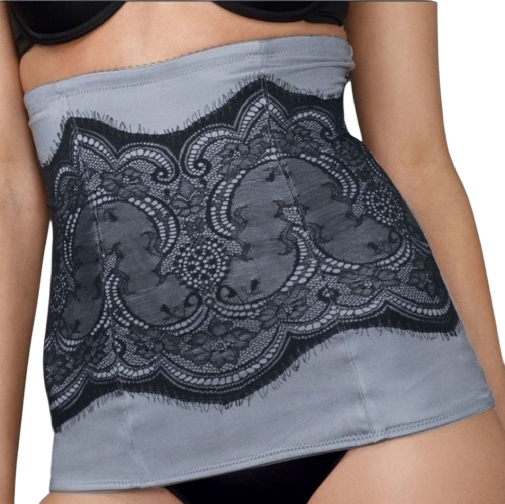 Maidenform Flexees Waist Nipper Shapewear Grey Black Lace Firm Control Large
